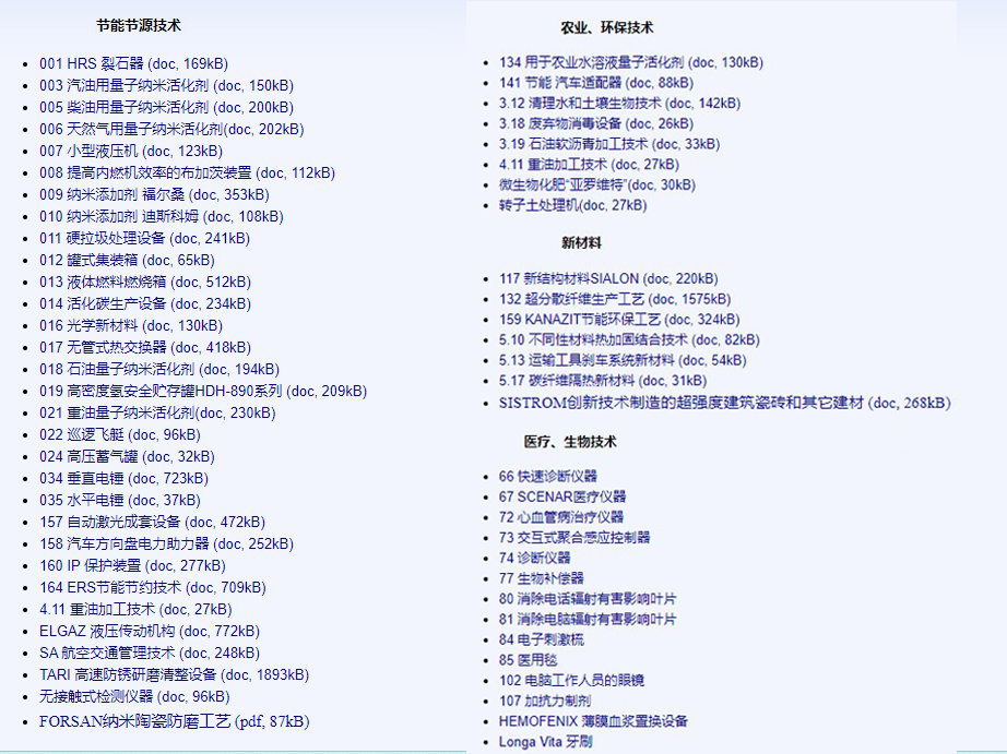 俄羅斯高新技術(shù)產(chǎn)品